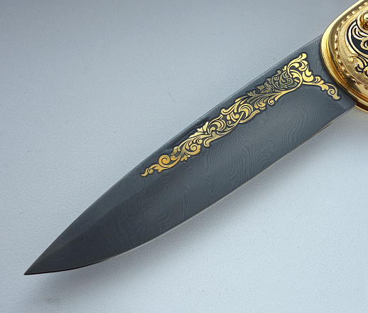 Нож складной увеличенный "Тигр" дамаск. Златоуст купить с доставкой Нож складной увеличенный "Тигр" дамаск. Златоуст